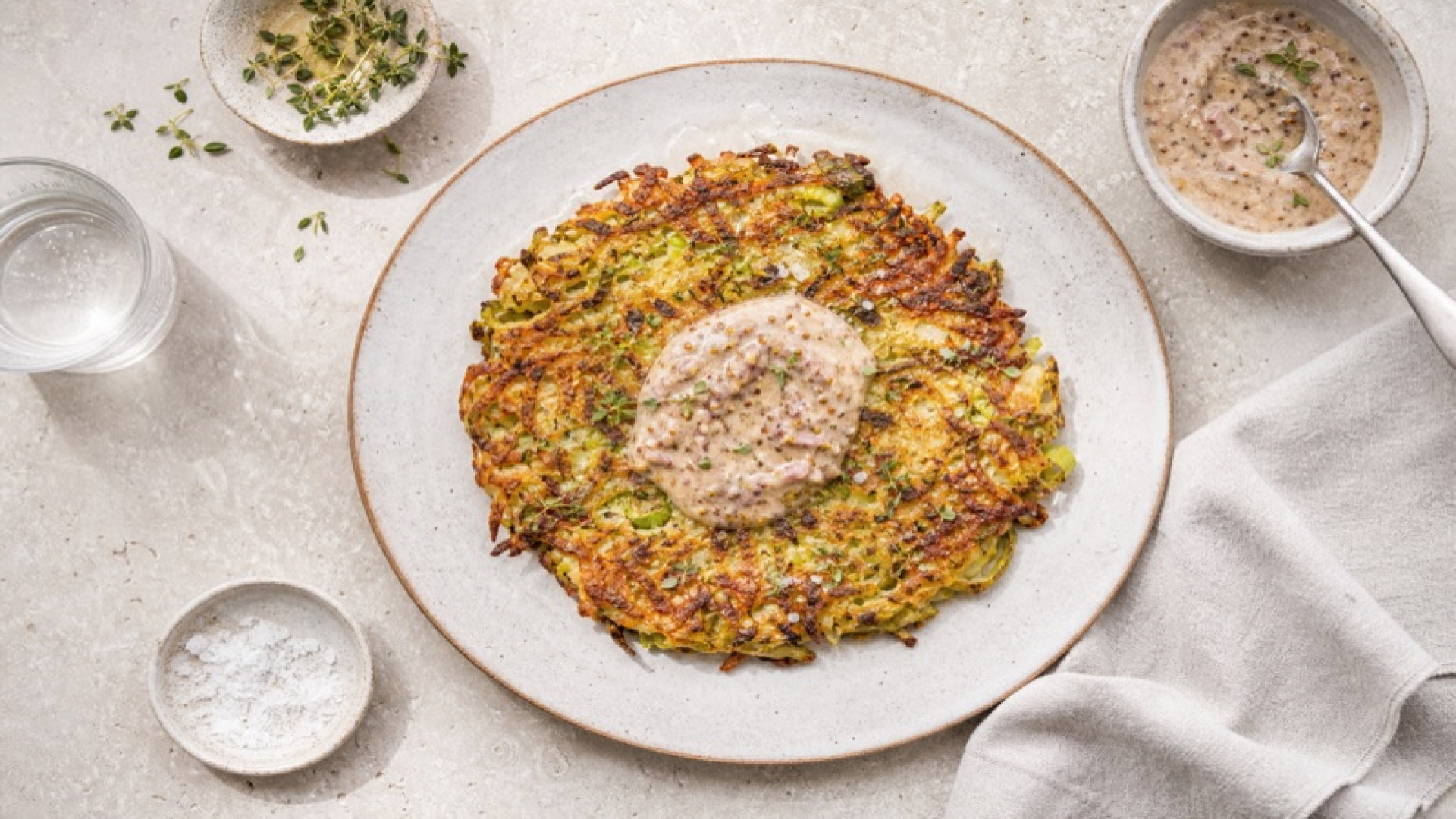 Knusprige Kartoffel-Lauch-Rösti mit Schalotten-Senf