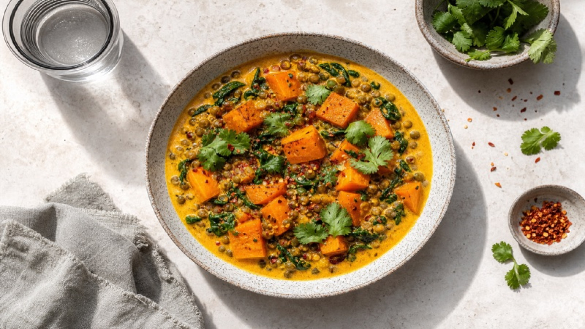 Kokos-Curry mit Hokkaido-Kürbis und Linsen