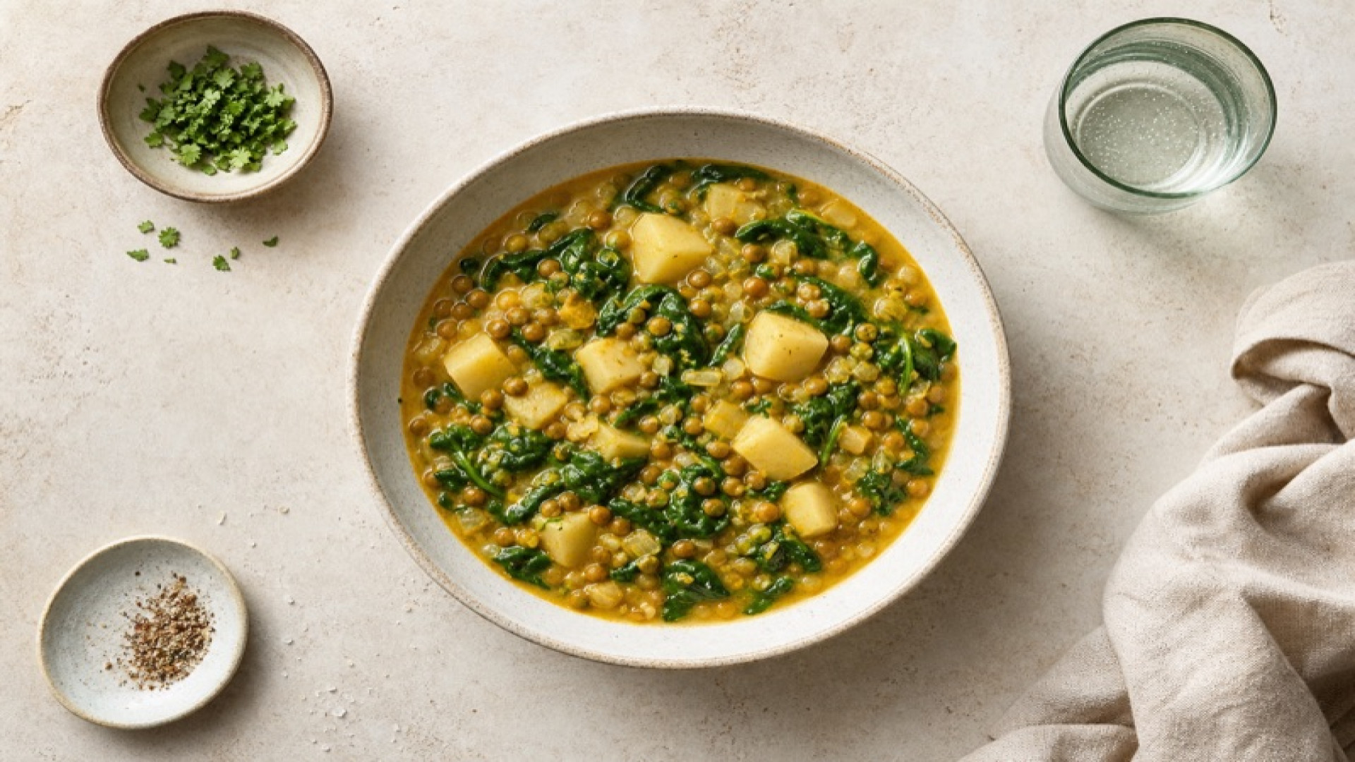 Kokos-Linsen-Eintopf mit Spinat und Pastinake