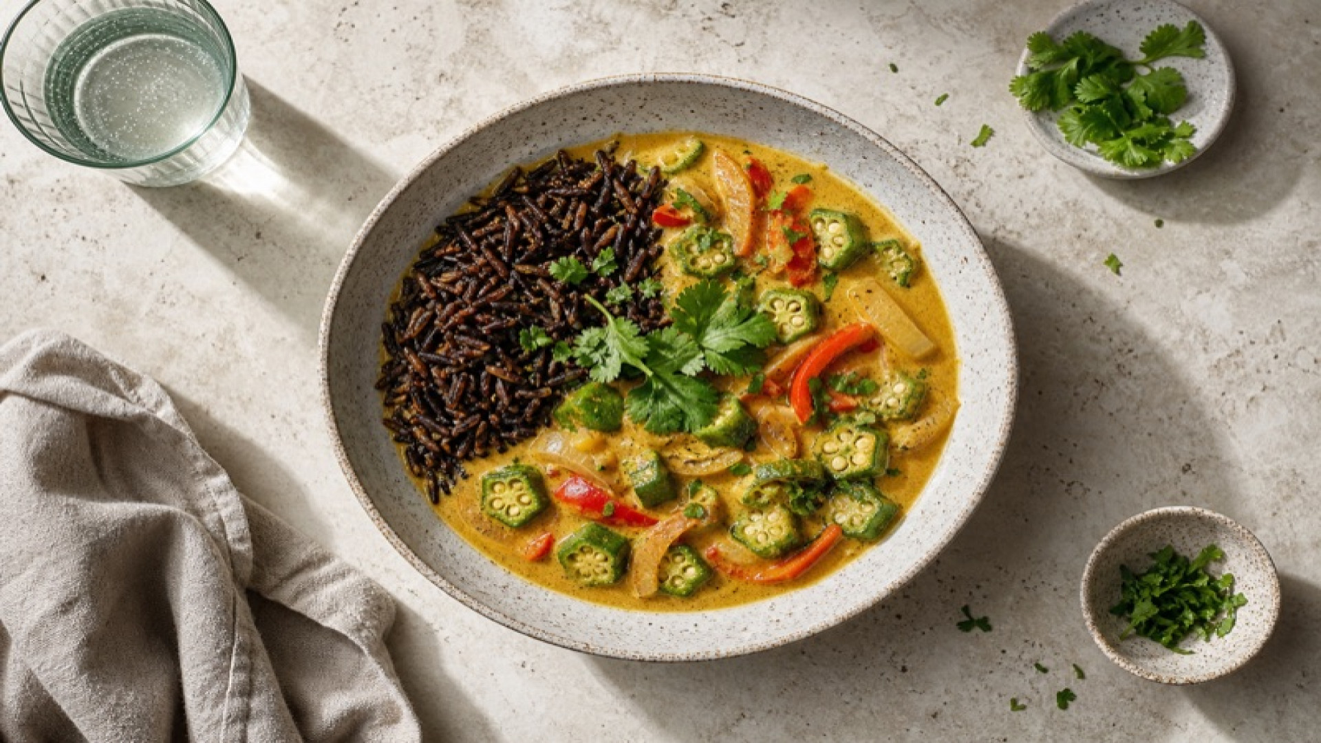Kokosmilch-Curry mit Wildreis und Okra