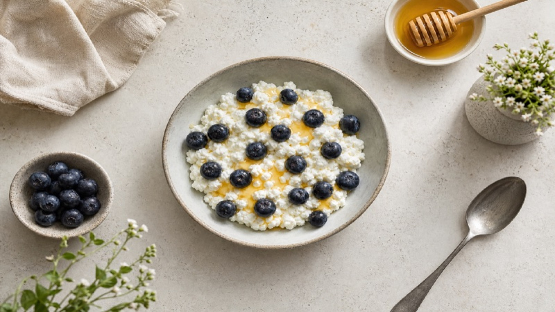 Körniger Frischkäse mit Blaubeeren