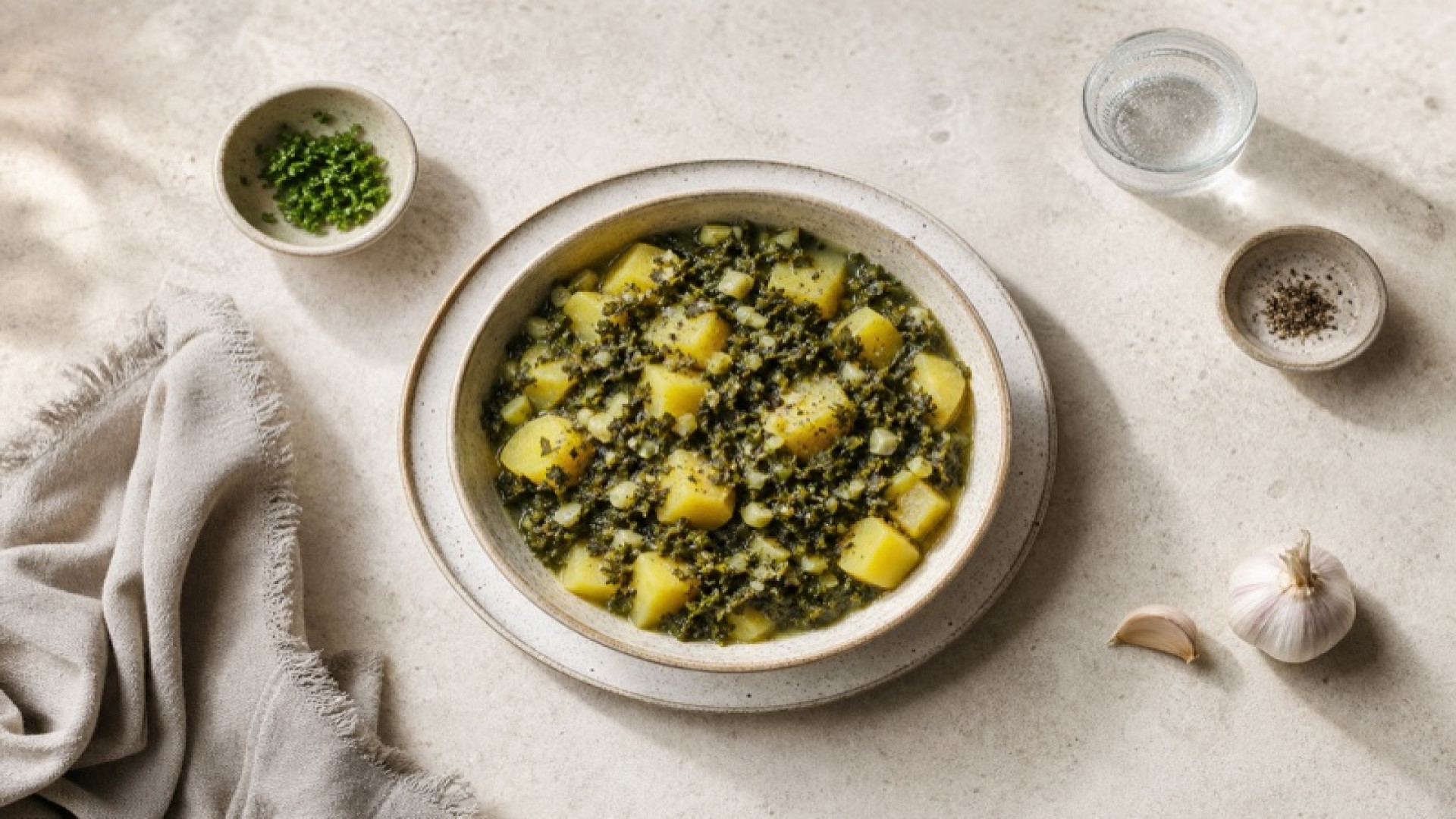 Leichter Kartoffel-Grünkohl-Topf mit Knoblauch