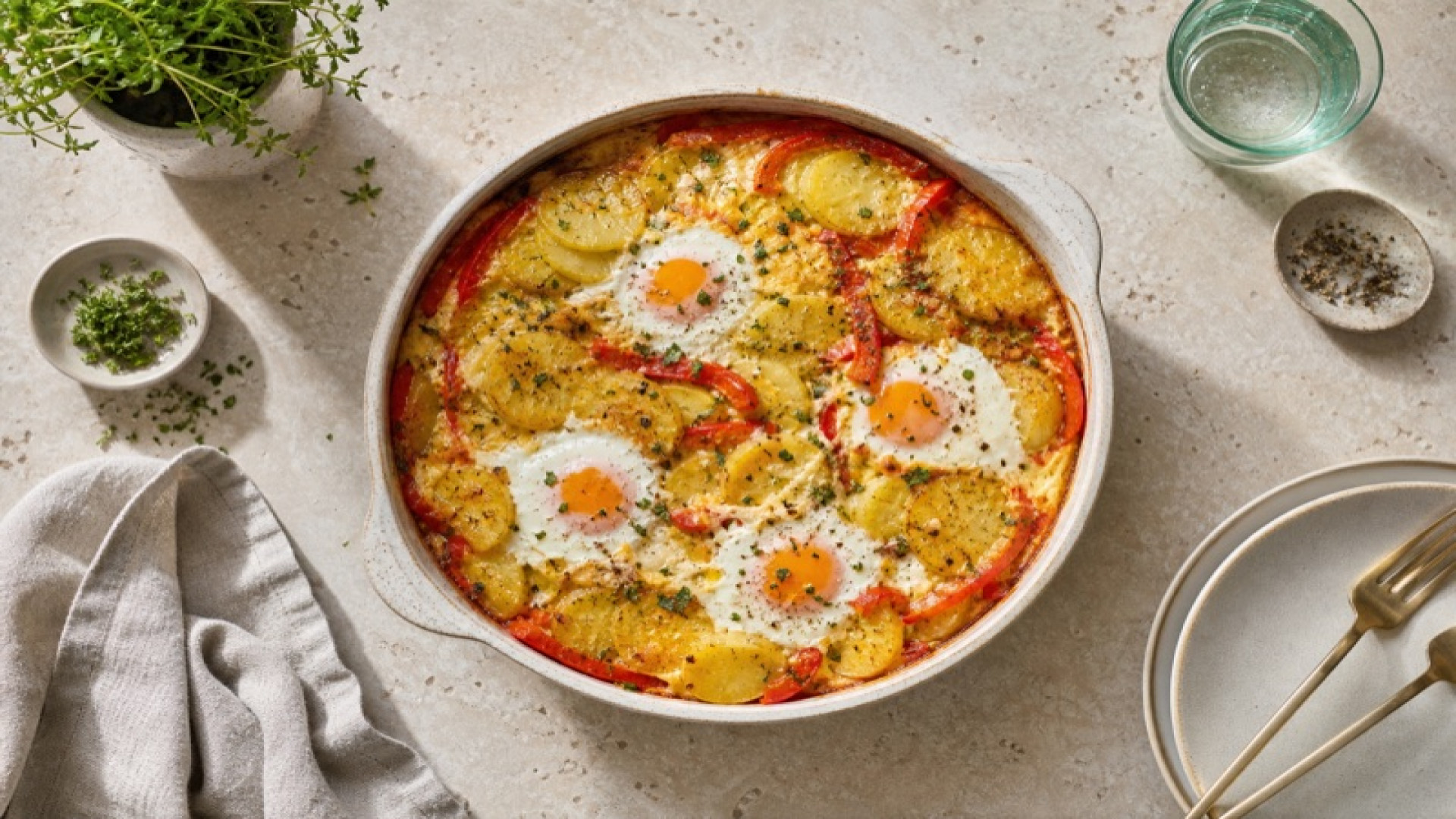 Leichter Kartoffel-Paprika-Auflauf mit Ei