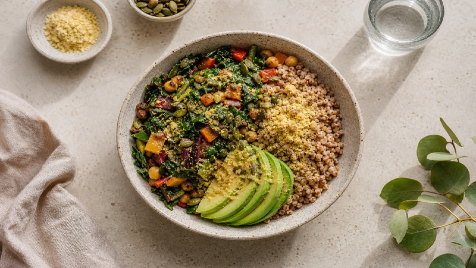 Mangold-Buchweizen-Bowl mit Hefeflocken