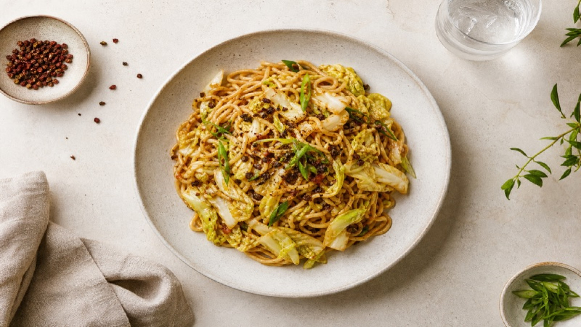 Mie-Nudeln mit Chinakohl und Szechuan-Pfeffer