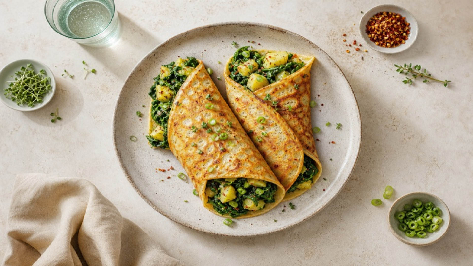 Pikantes Kartoffel-Spinat-Pfannkuchen-Wrap
