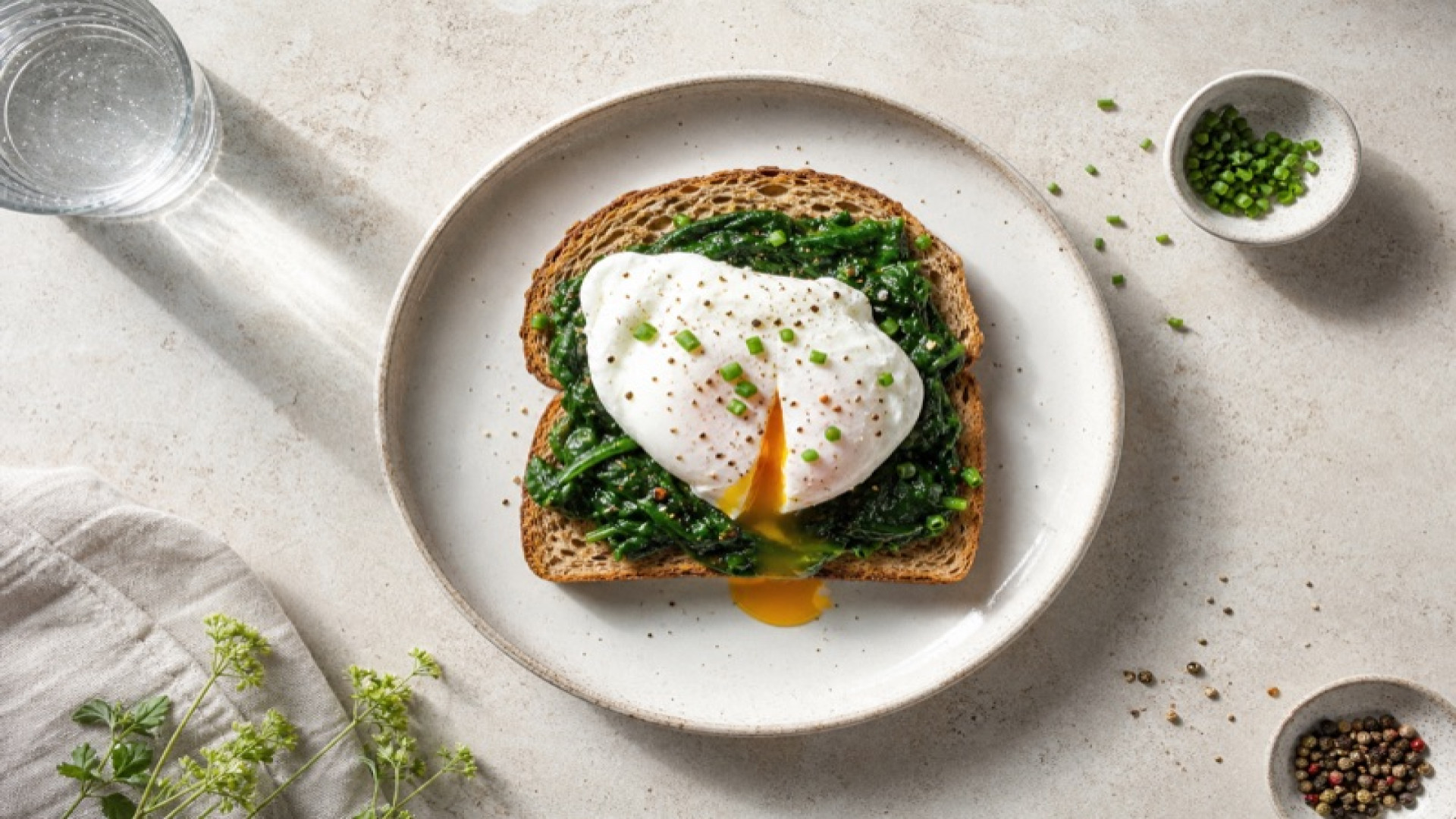 Pochiertes Ei auf Spinat-Vollkorntoast