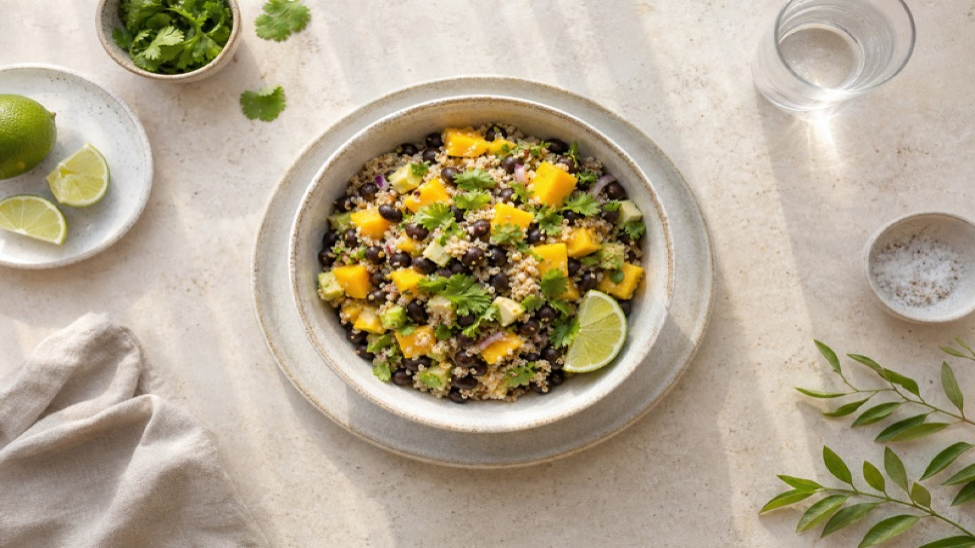 Quinoa-Bowl mit Schwarzen Bohnen und Mango-Limette