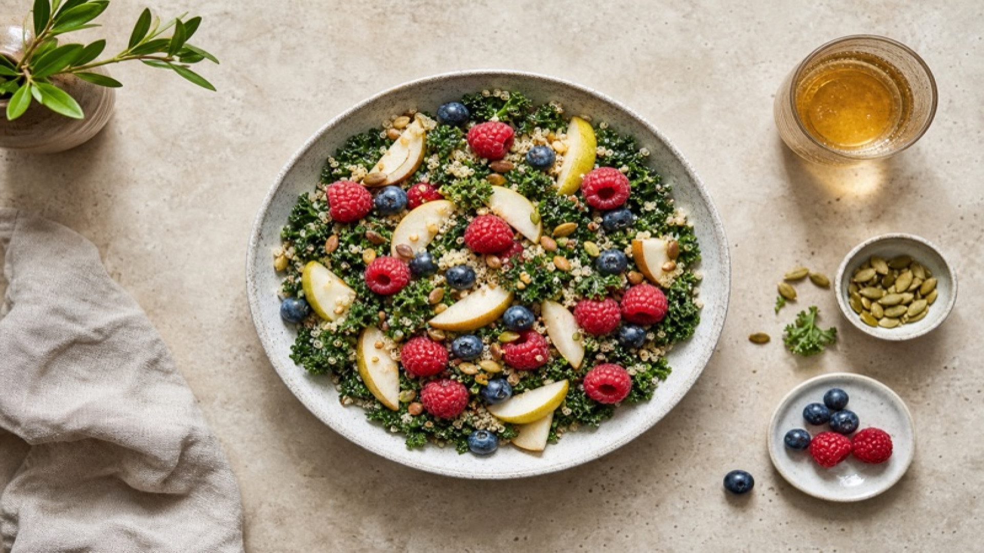 Quinoa mit Grünkohl und frischem Obst