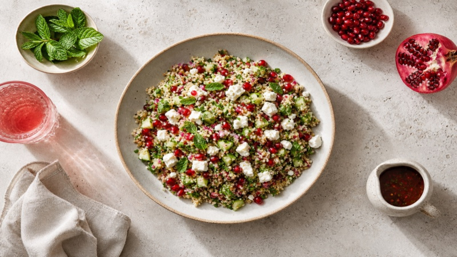 Quinoa-Tabbouleh mit Feta und Granatapfel-Dressing