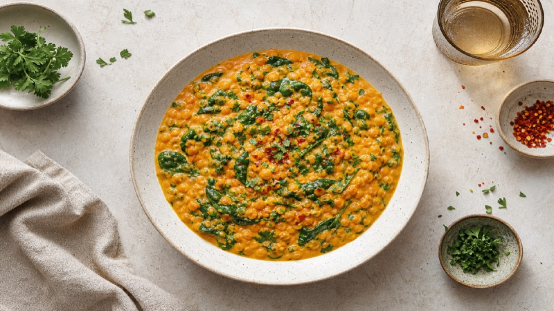 Rote-Linsen-Curry mit Kokosmilch und Spinat