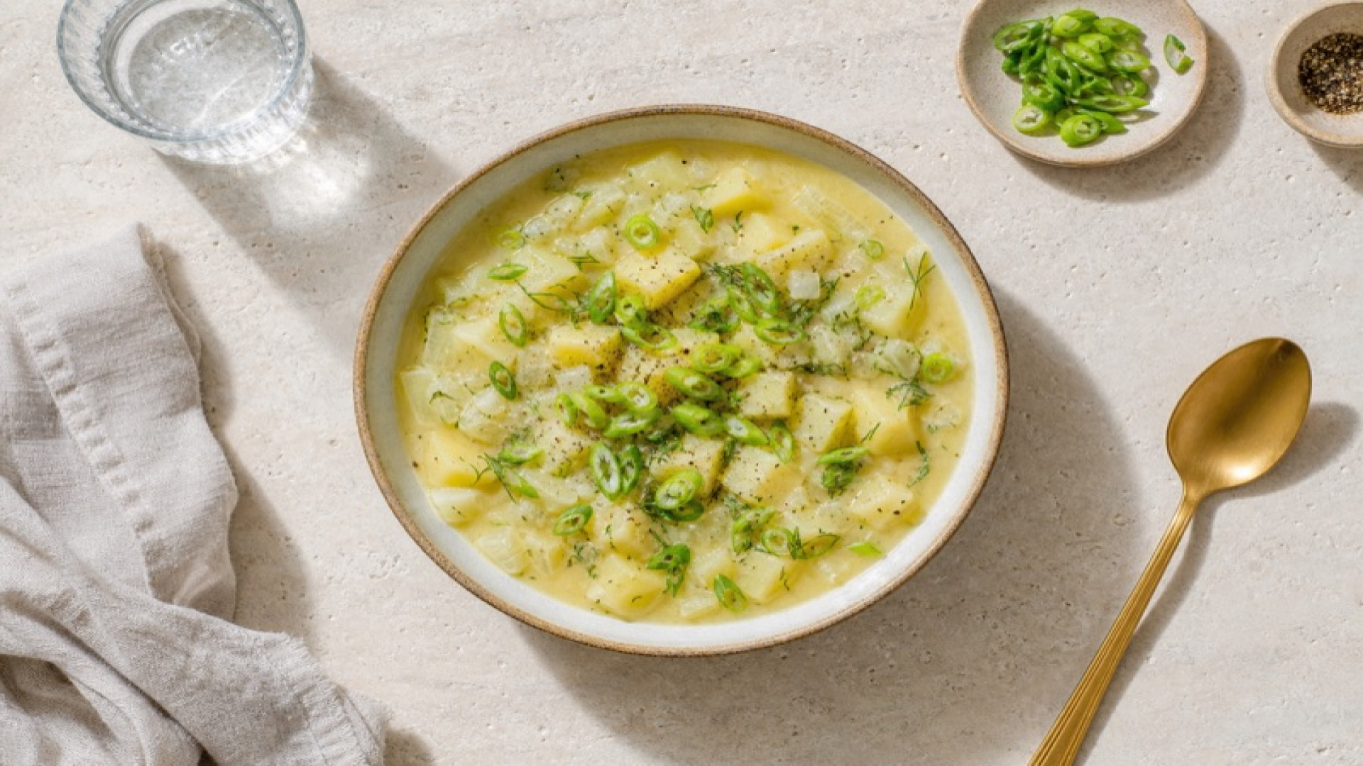 Sanfter Kartoffel-Fenchel-Eintopf mit Frühlingszwiebeln