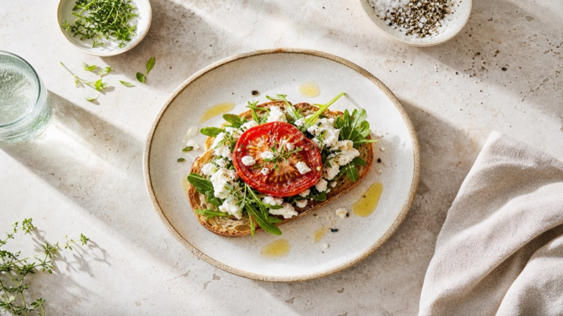 Schafskäse-Stulle mit gebackener Tomate