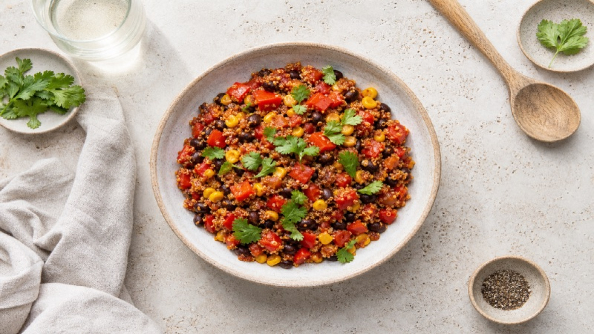 schwarze Bohnen, Quinoa und Mais-Chili