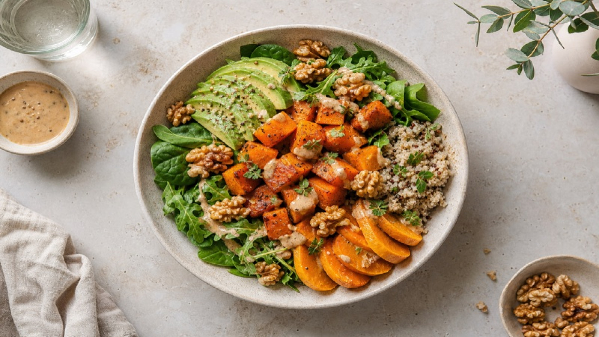 Süßkartoffel-Hokkaido-Bowl mit Walnüssen