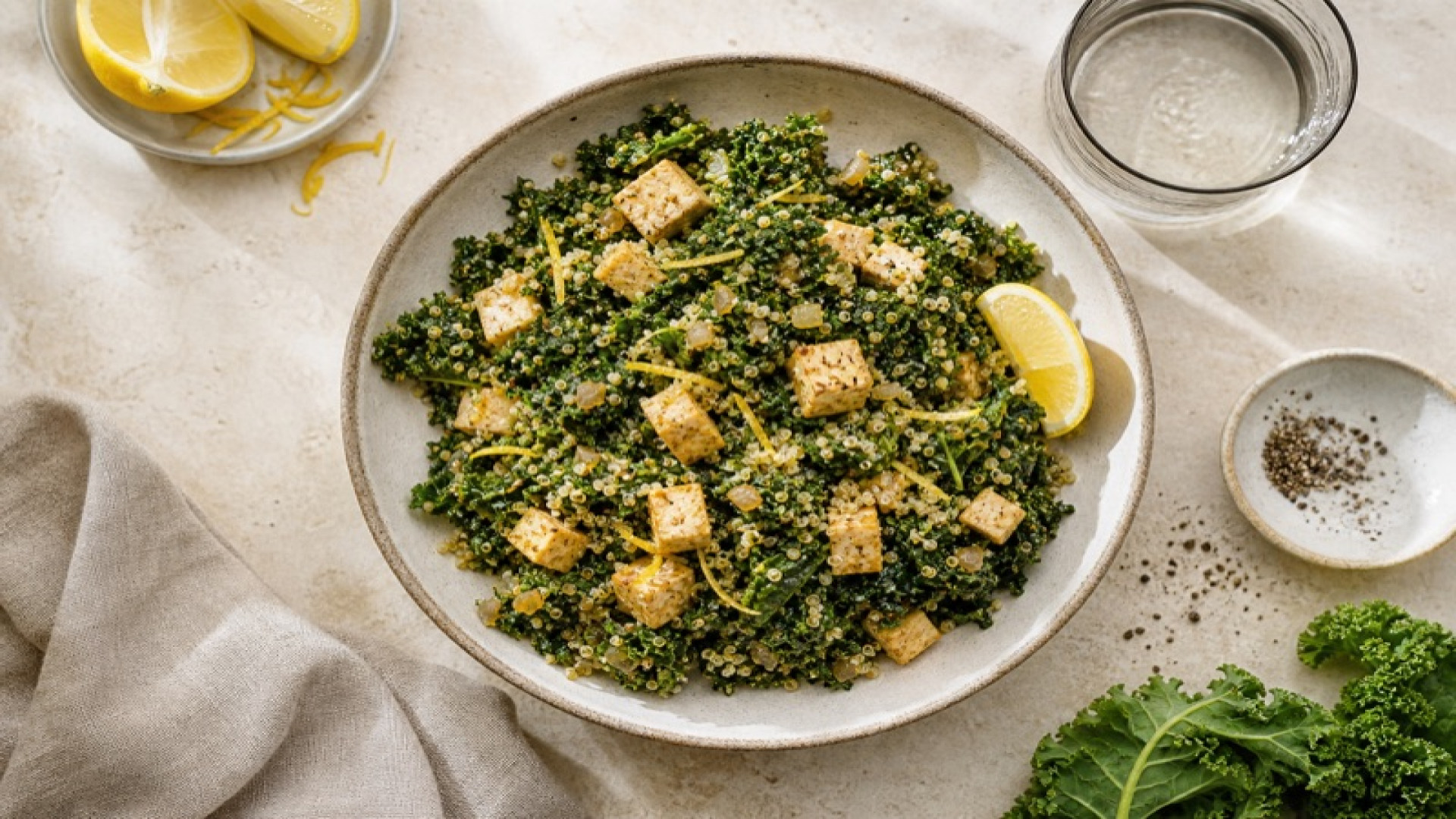 Tofu-Grünkohl-Pfanne mit Amaranth und Zitrone