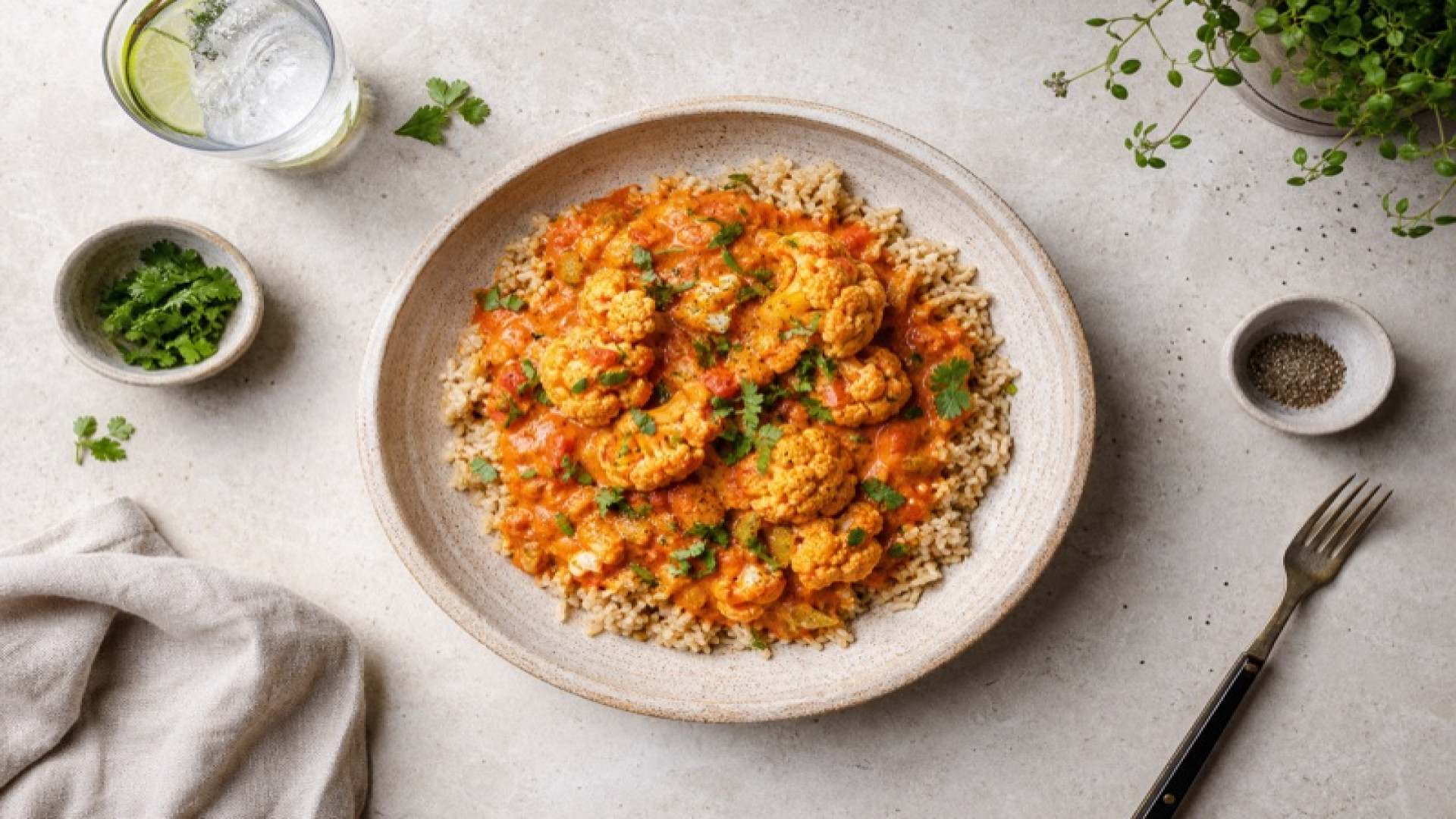 Vollkornreis-Curry mit Blumenkohl und Passata
