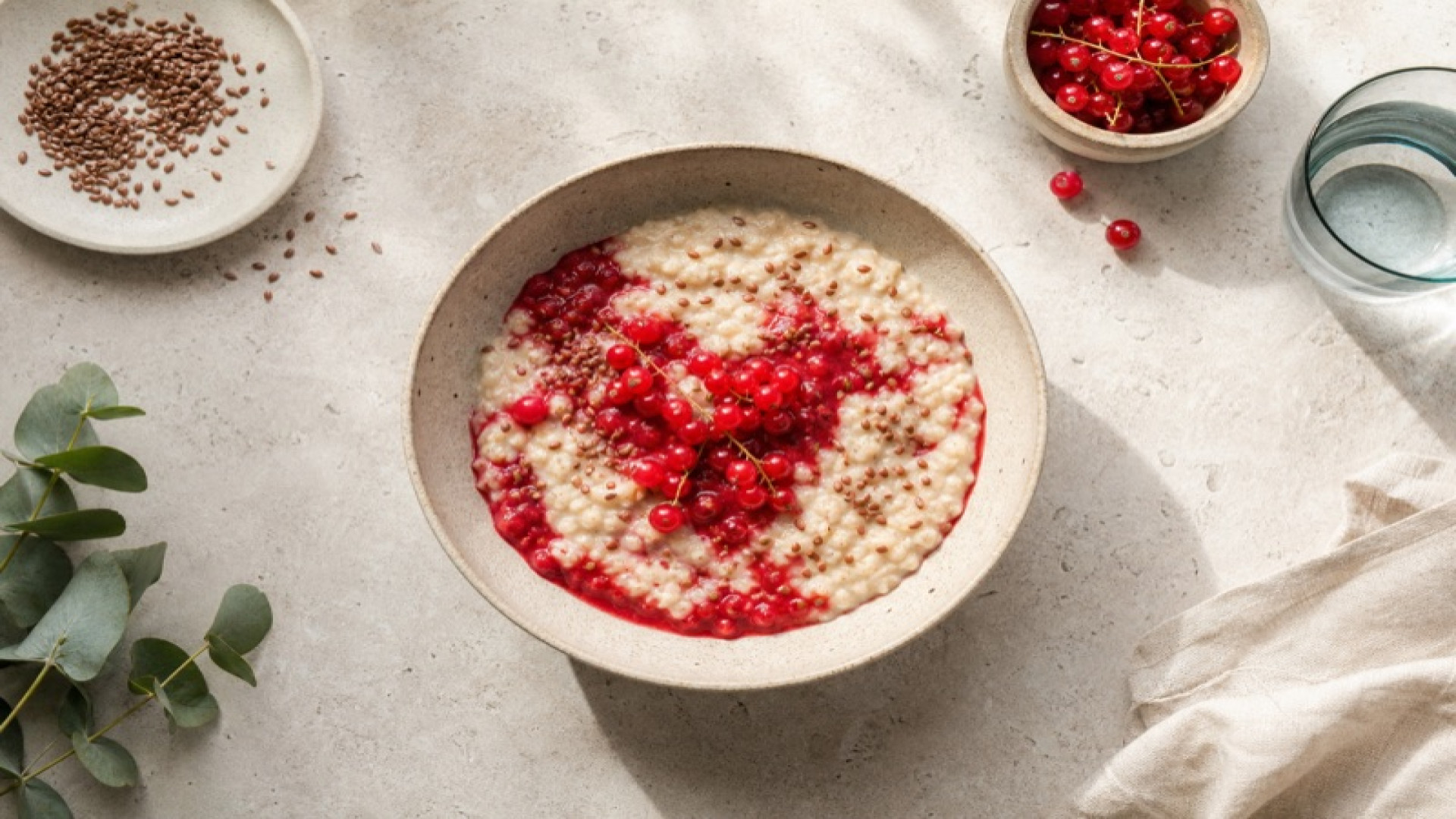 Warme Hafergrieß-Bowl mit Roter Johannisbeere und Leinsamen