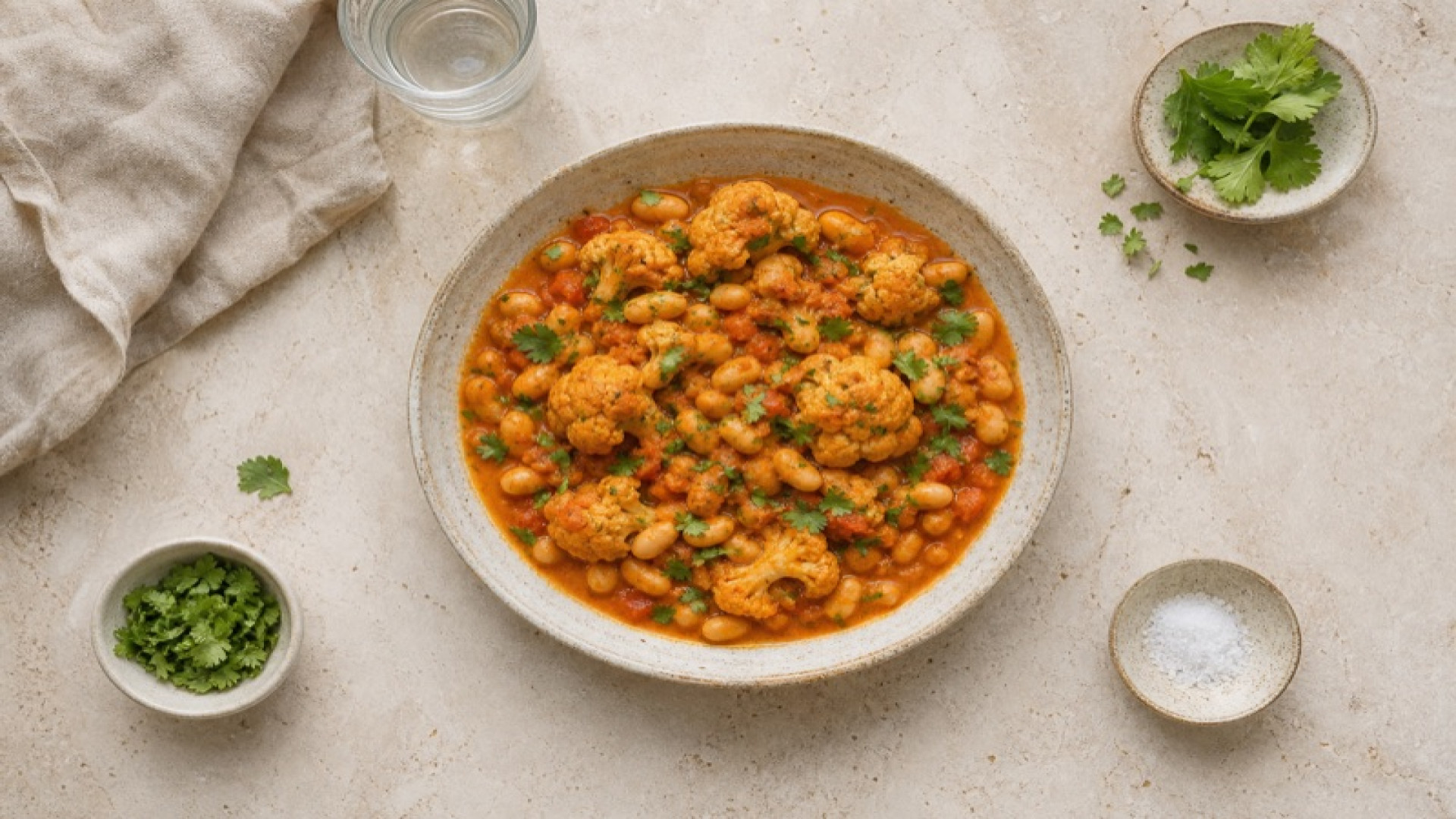 Warmer Blumenkohl-Masala mit weißen Bohnen