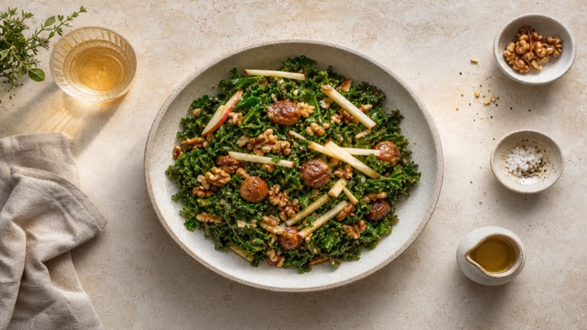 Warmer Grünkohl-Walnuss-Salat mit Marone und Apfelessig