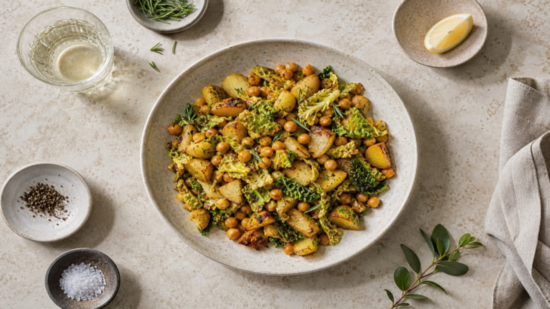 Warmer Kartoffel-Kichererbsen-Hash mit Wirsing