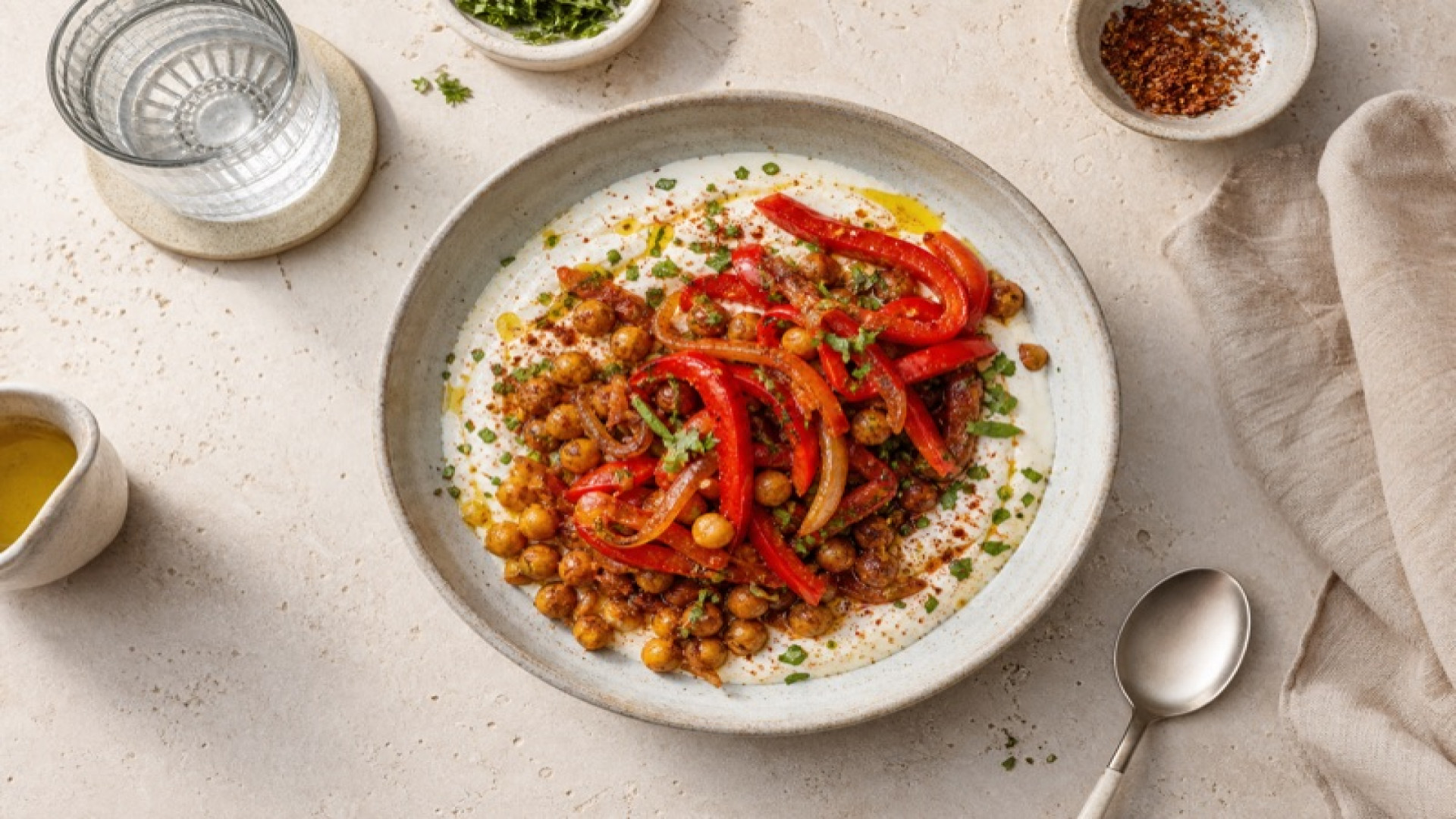 Warmer Kichererbsen-Skyr-Bowl mit Roter Paprika