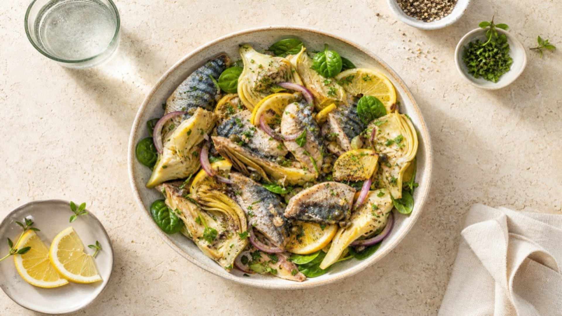 Warmer Makrelen-Salat mit Artischocken und Zitrone