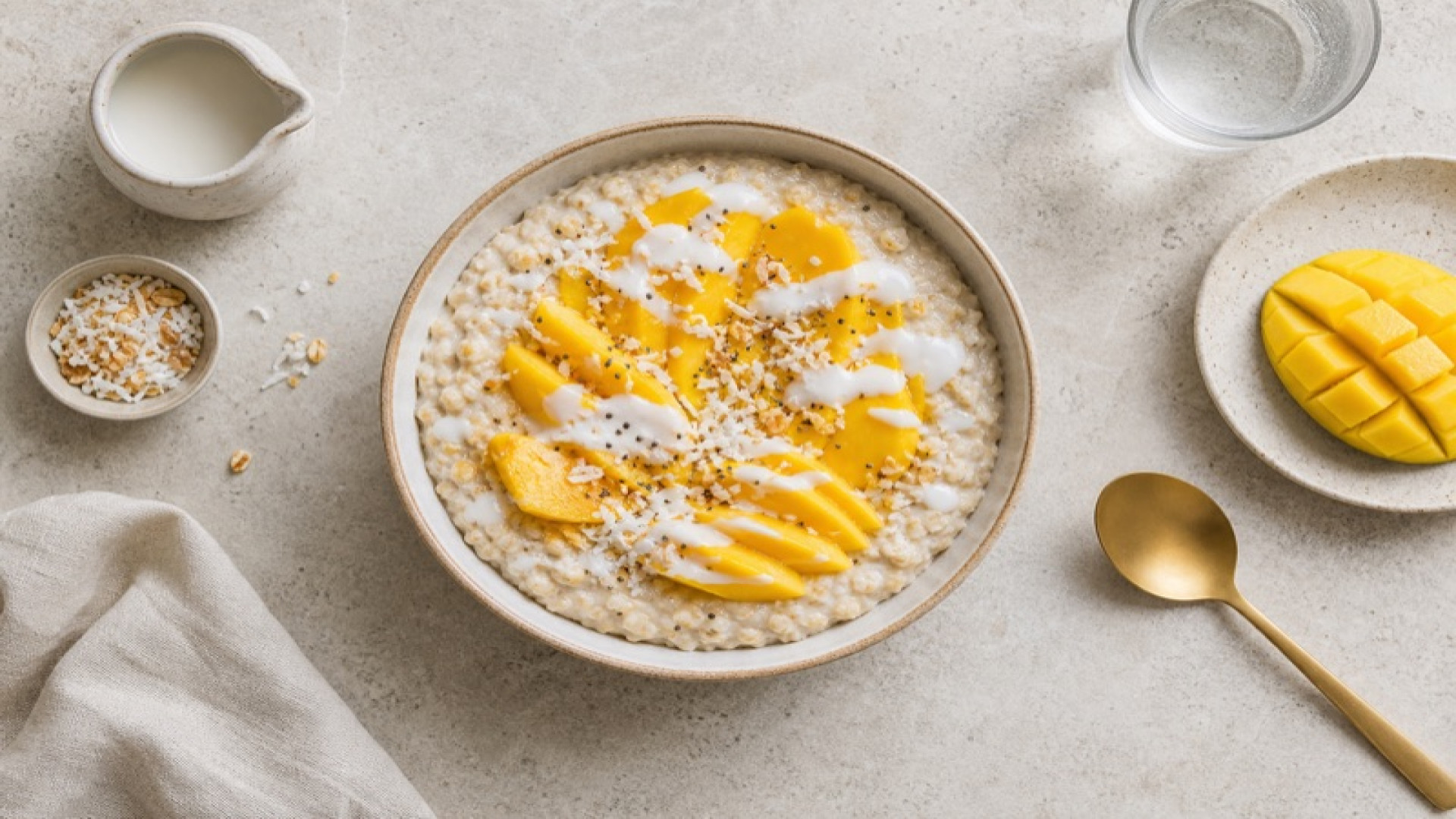Warmes Haferporridge mit Mango und Kokosjoghurt