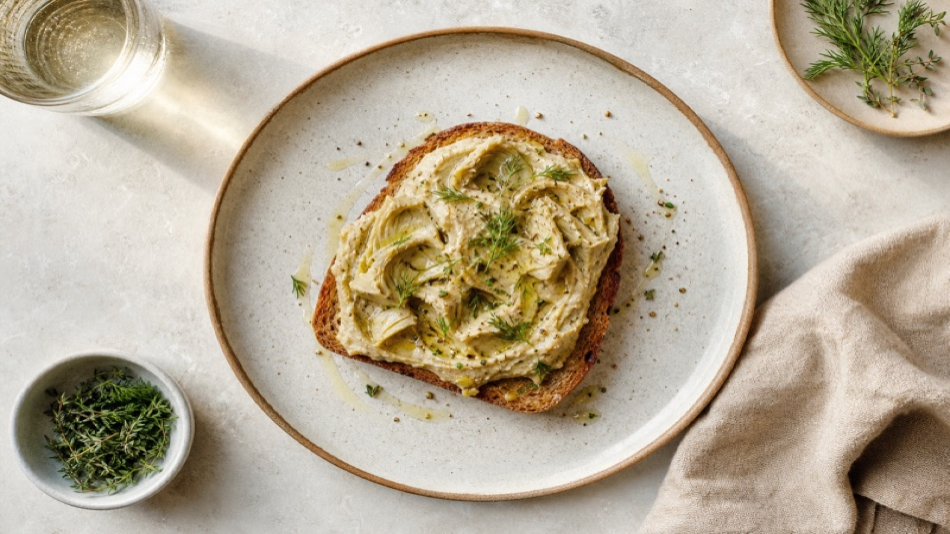 Warmes Hirsebrot mit Fenchel-Artischocken-Aufstrich