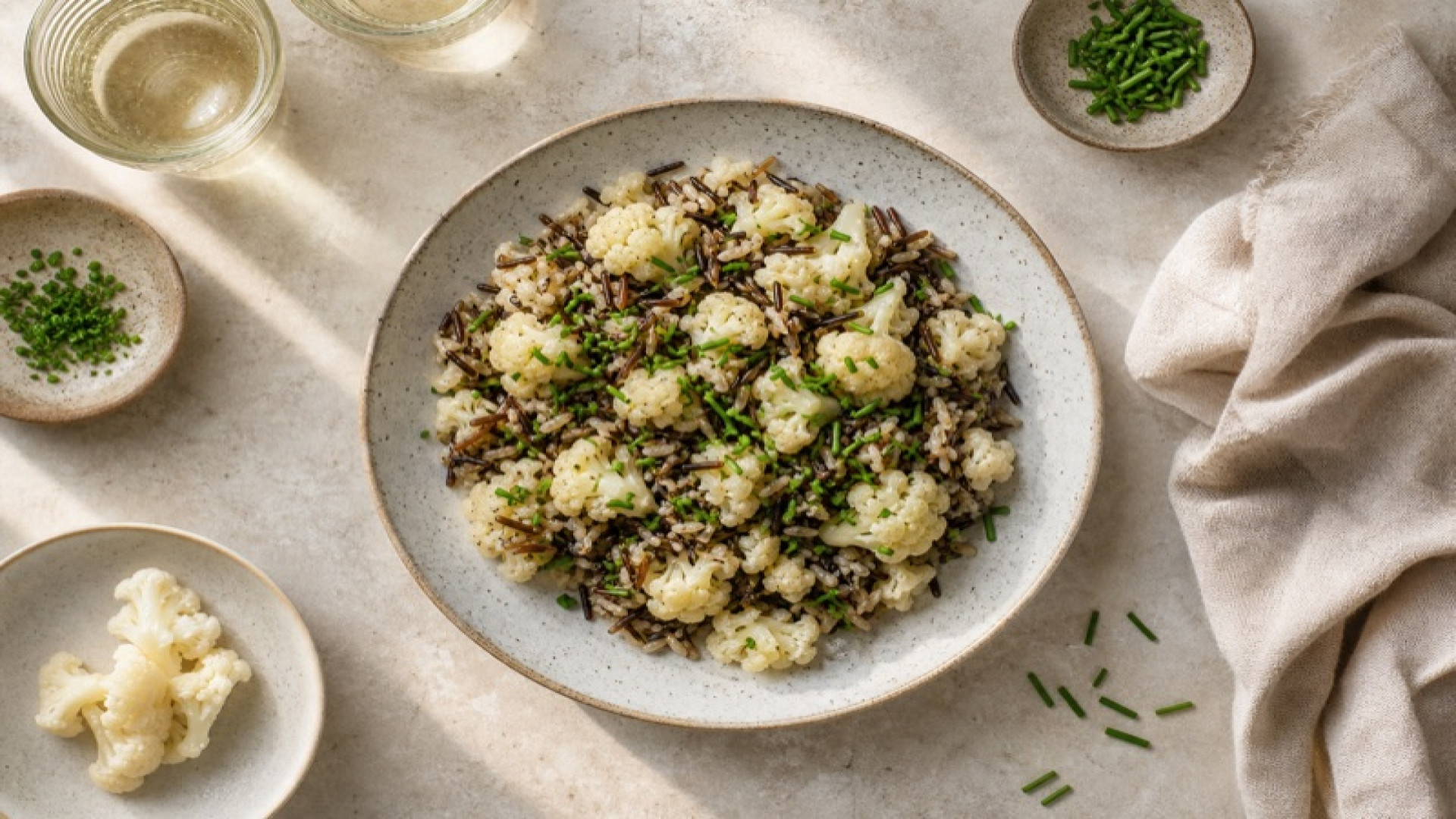Wildreis-Mischung mit Blumenkohl und Schnittlauch