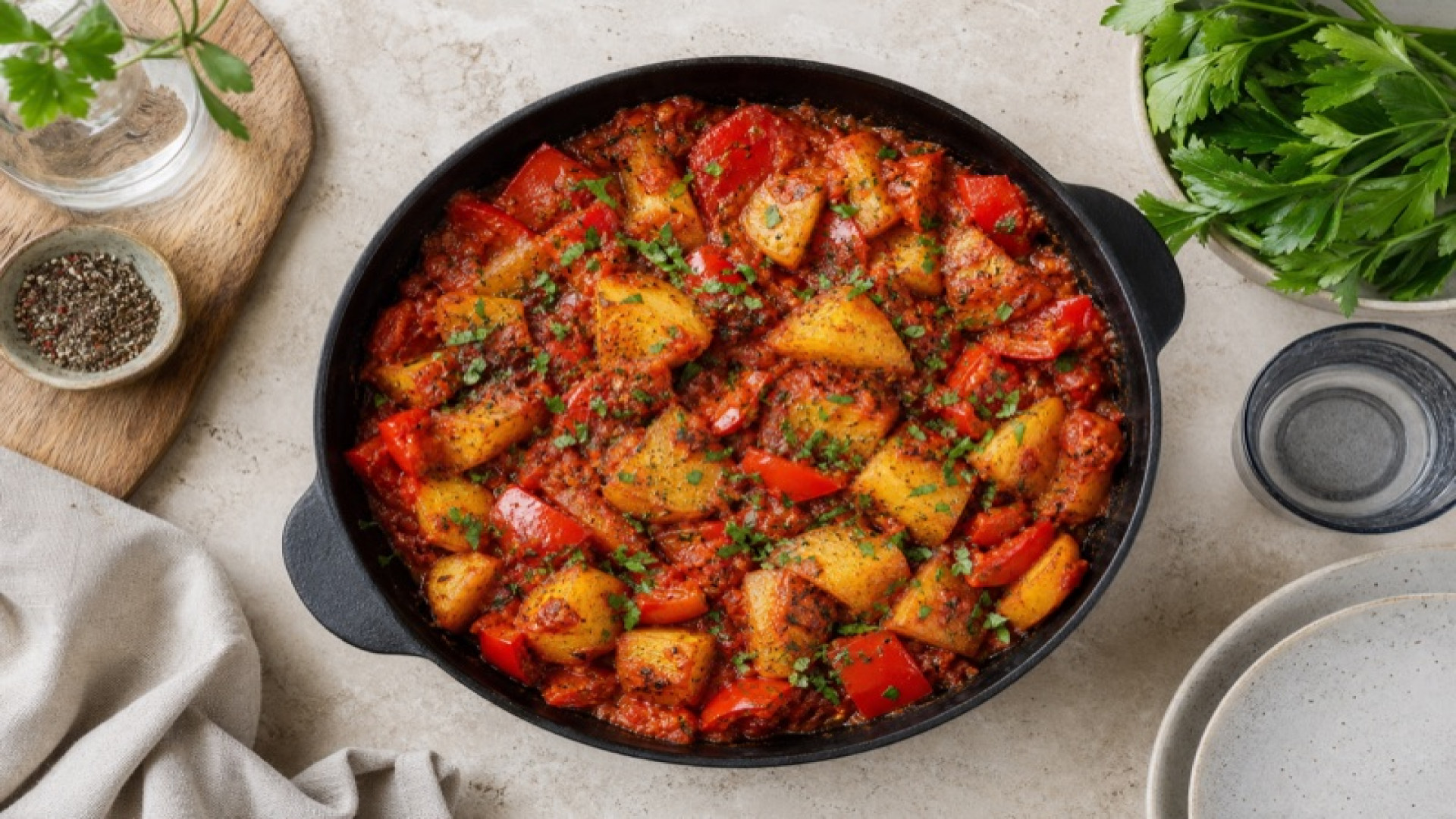 Würzige Kartoffel-Paprika-Skillet mit Passata