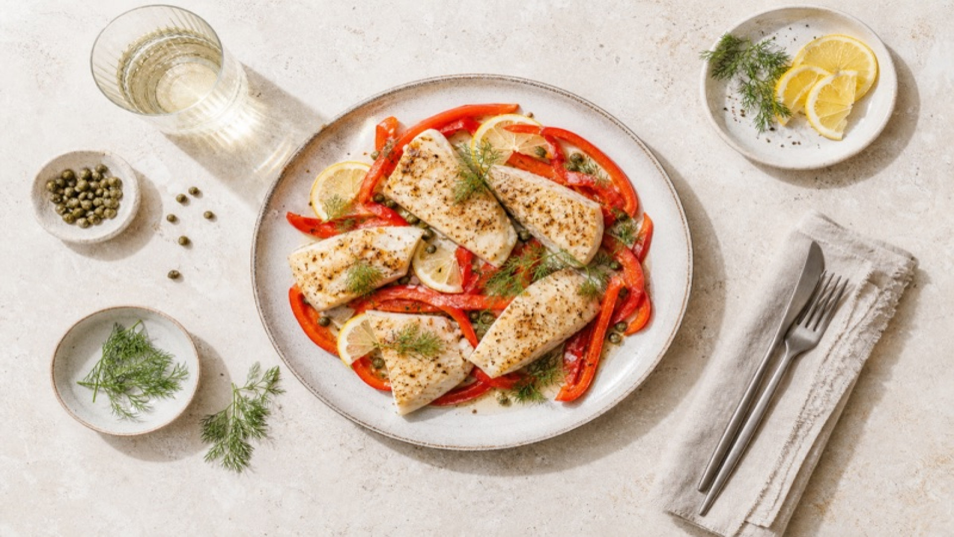 Würziger Felchen-Teller mit Rotem Paprika und Zitrone