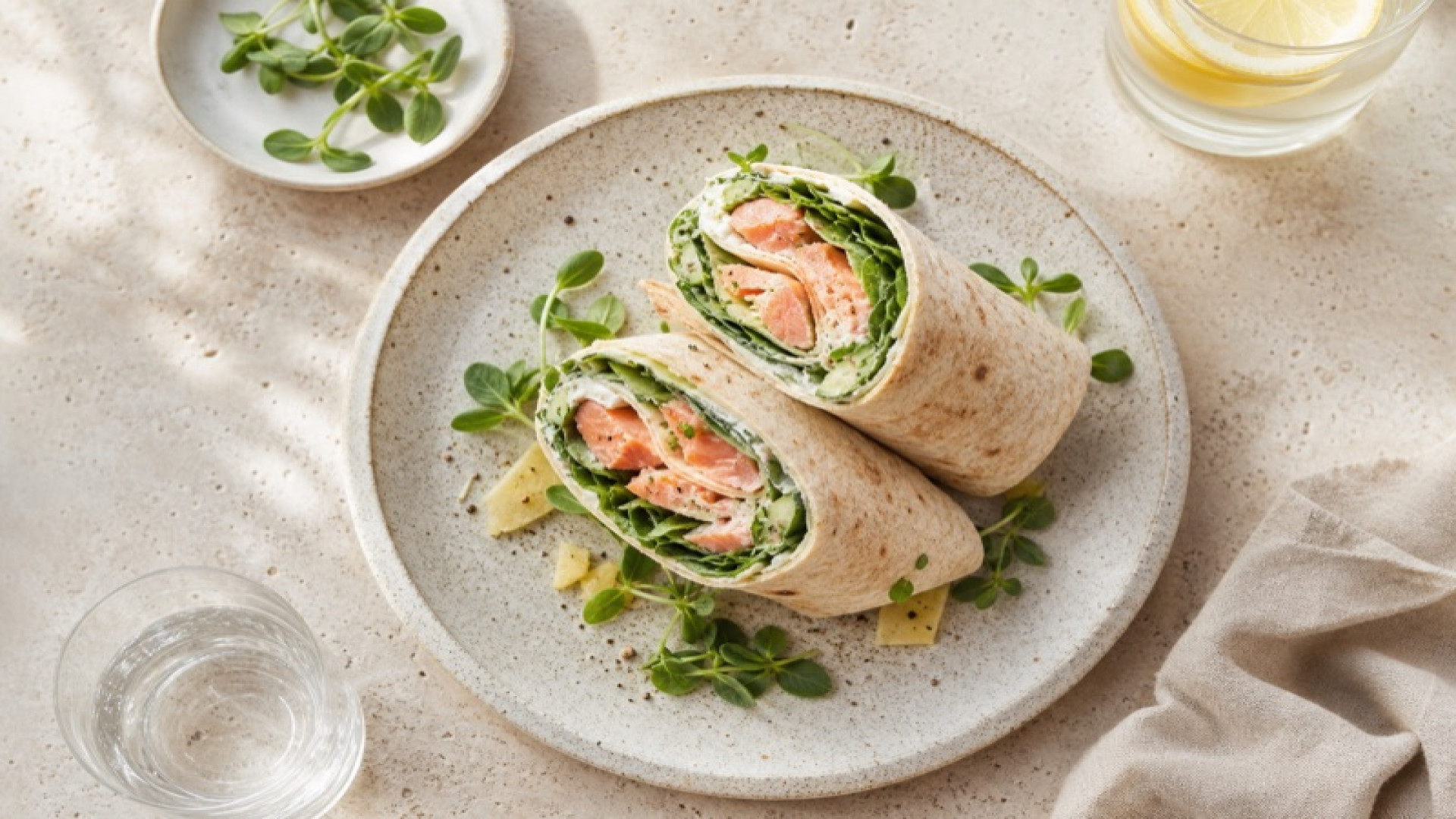 Würziger Forellen-Wrap mit Portulak und Ingwer-Frischkäse