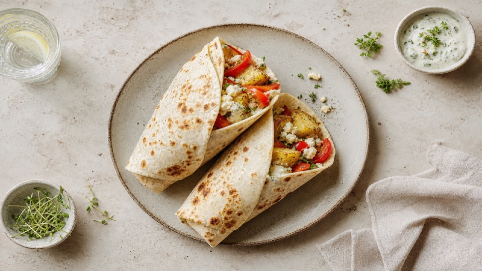Würziger Kartoffel-Feta-Wrap mit Roter Paprika