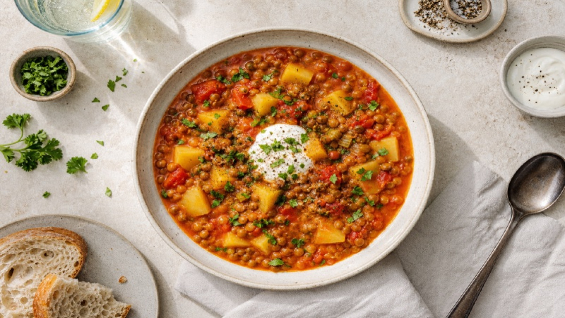 Würziger Kartoffel-Linsen-Eintopf mit Tomaten