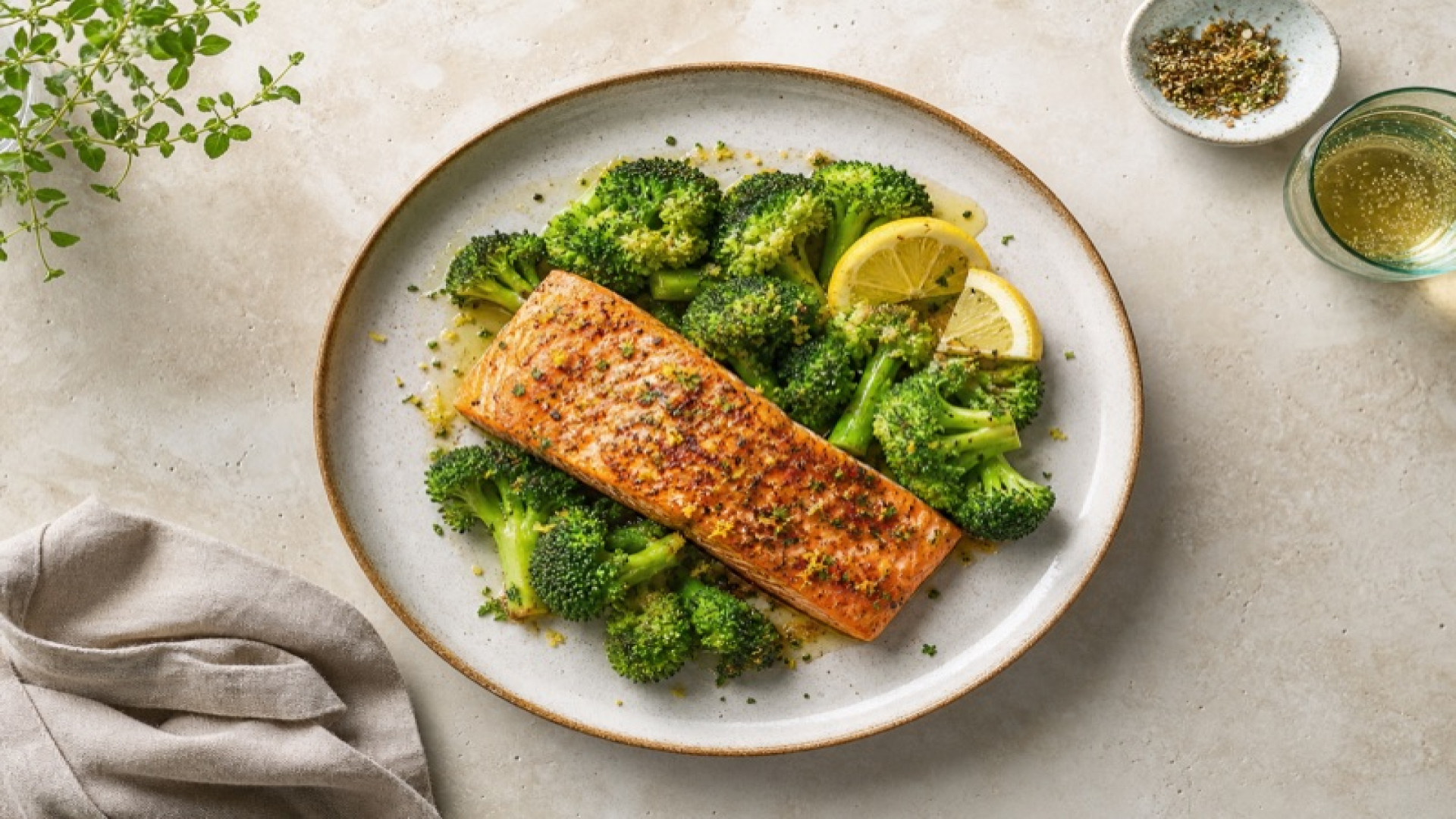 Würziger Königslachs mit gedünstetem Broccoli und Zitrone