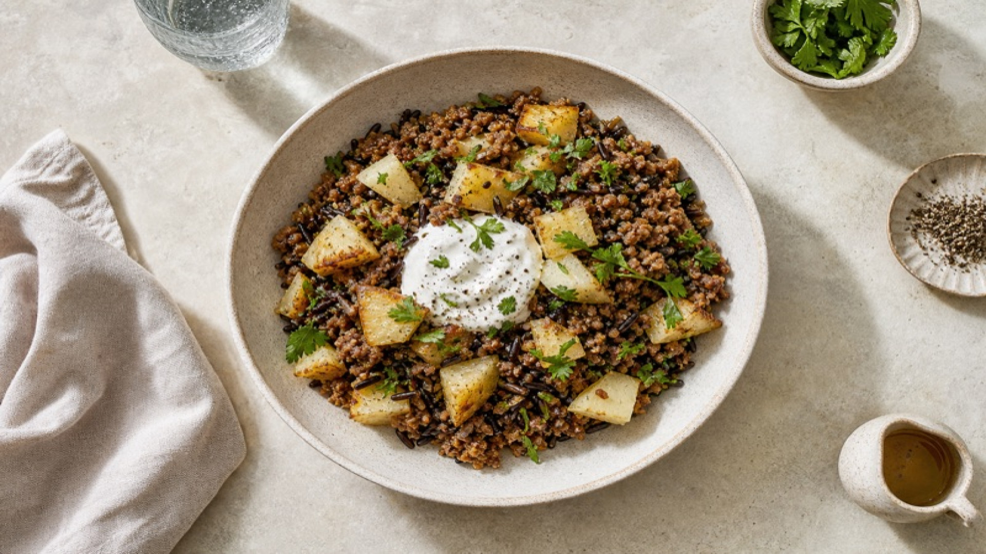Würziges Hackfleisch-Wildreisbowl mit Kohlrabi