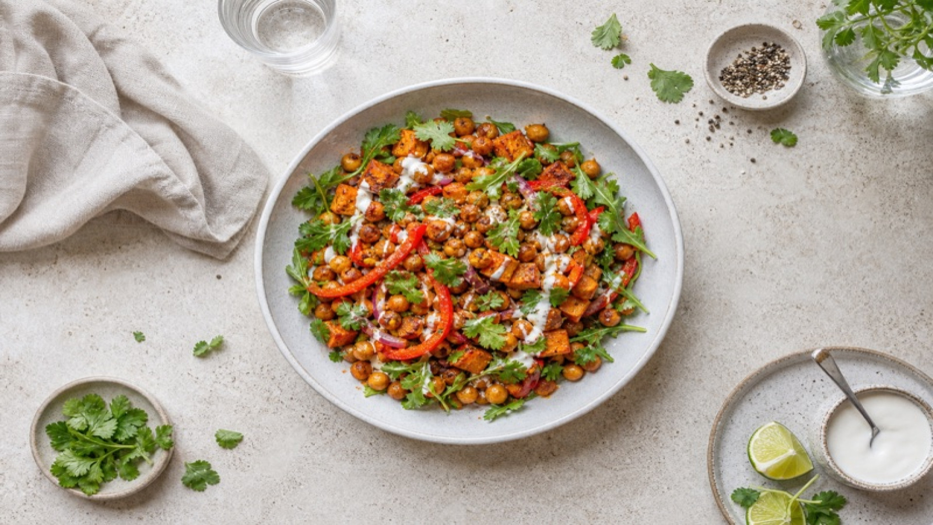 Würzige Süßkartoffel-Kichererbsen-Bowl mit Paprika