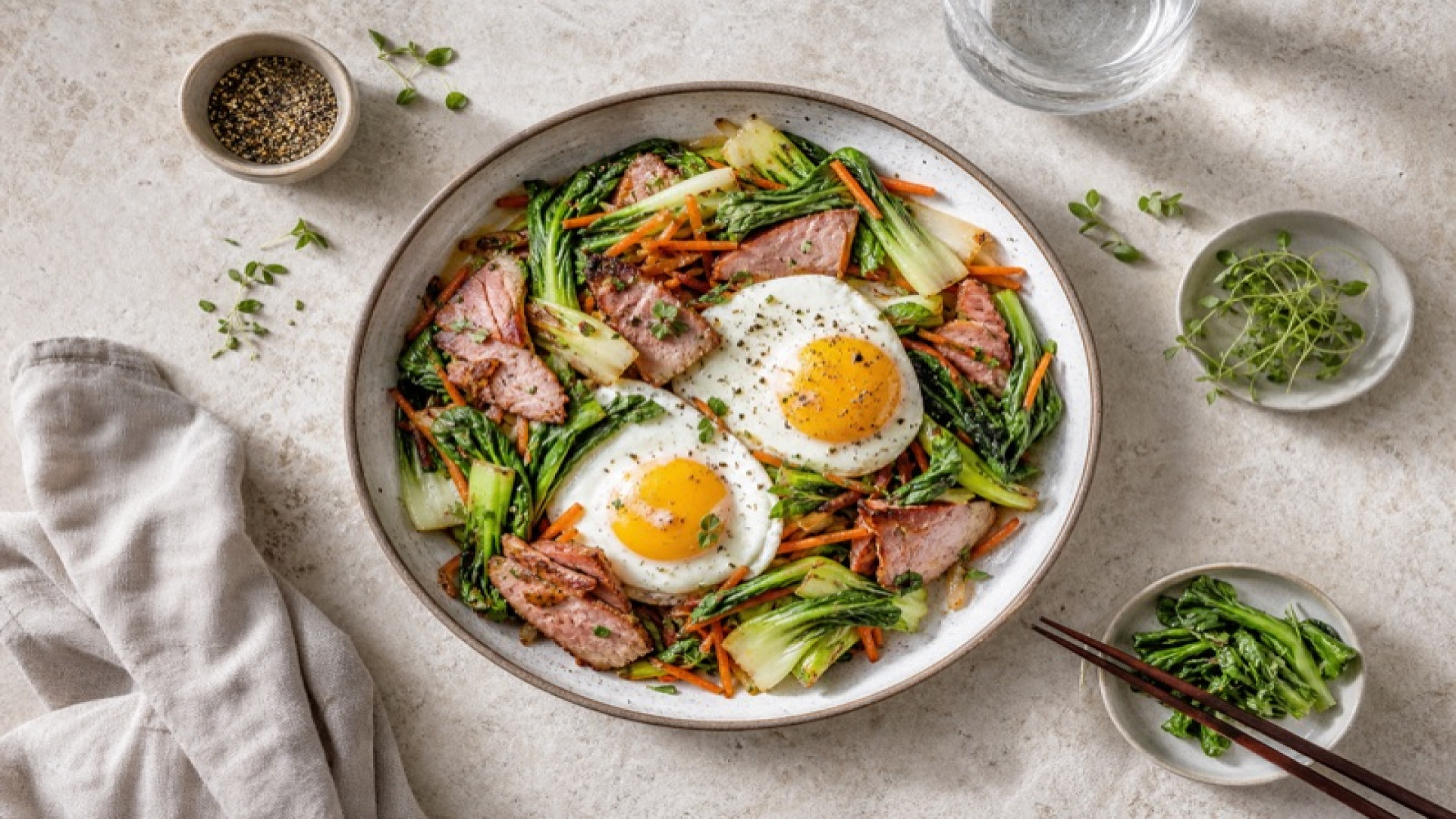 Würziges Kasseler-Gemüse-Frühstück mit Pak Choi