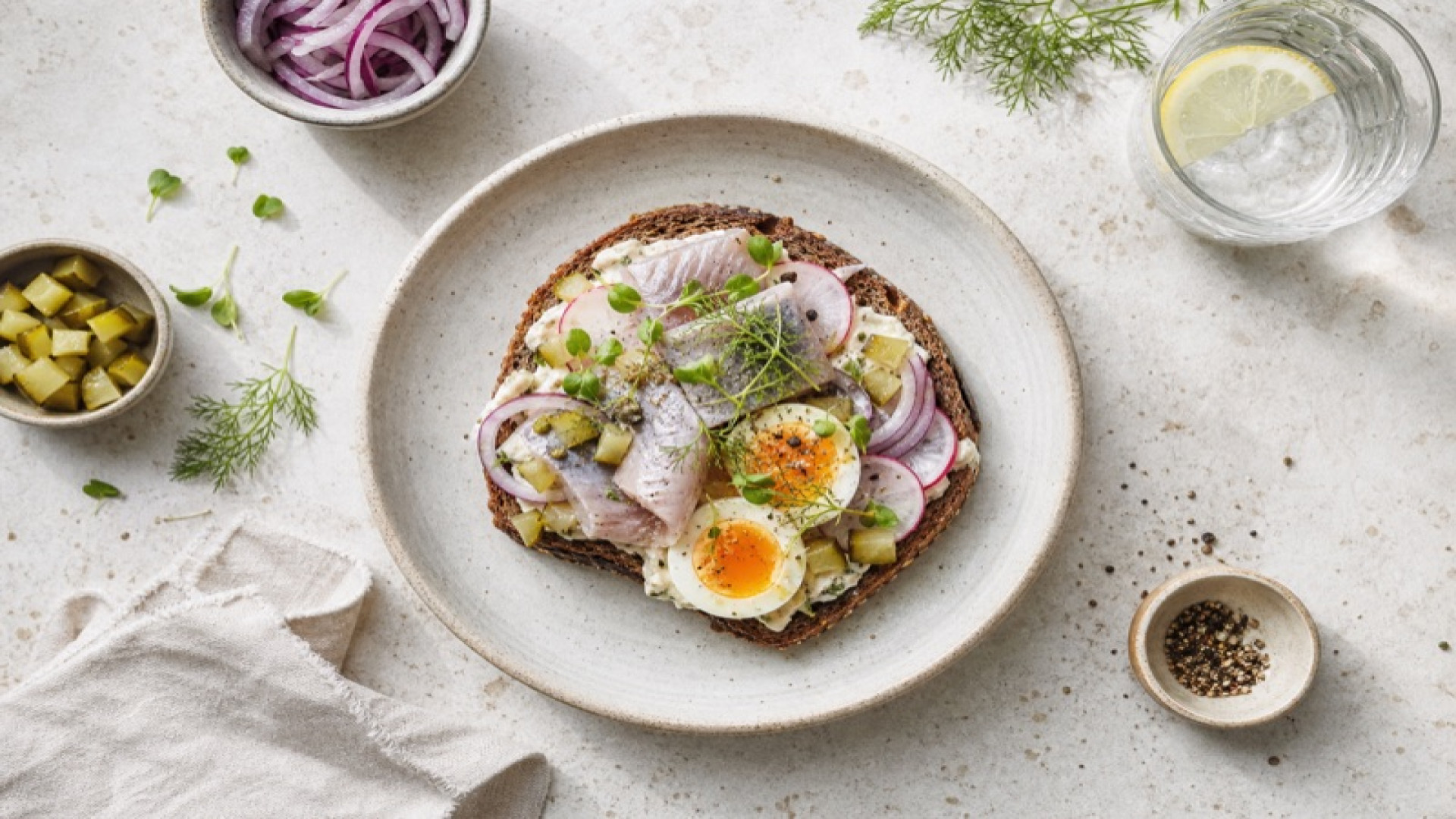 Würziges Matjes-Frühstück auf Roggenmischbrot