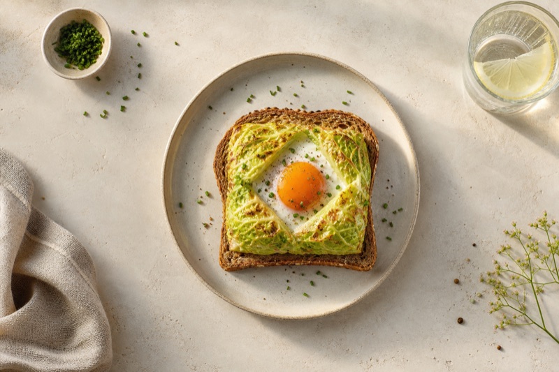 Würziges Spitzkohl-Ei-Päckchen auf Vollkornbrot