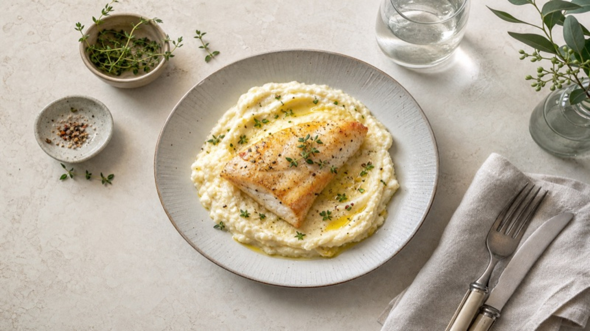 Zarter Pangasius mit Blumenkohl-Kartoffel-Stampf