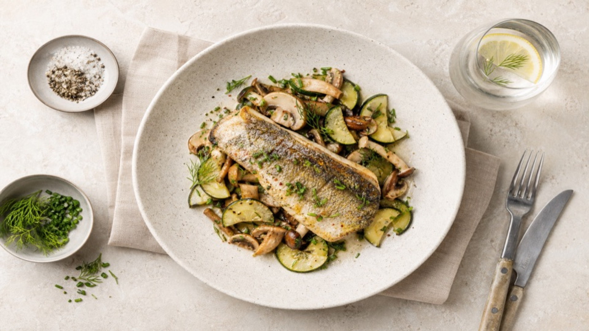 Zarter Zander mit Zucchini und Mischpilzen