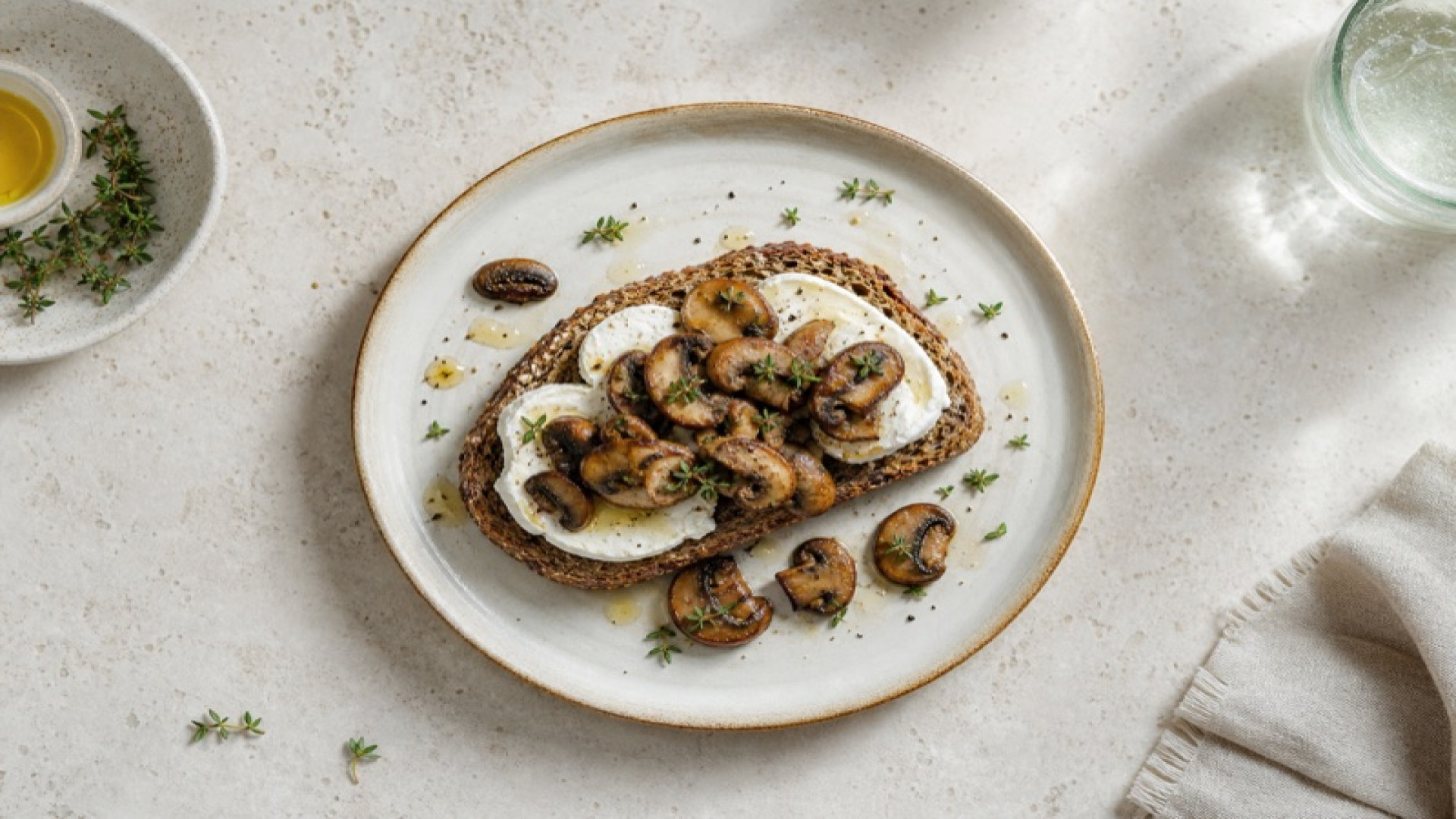 Ziegenkäse-Vollkornbrot mit gerösteten Champignons