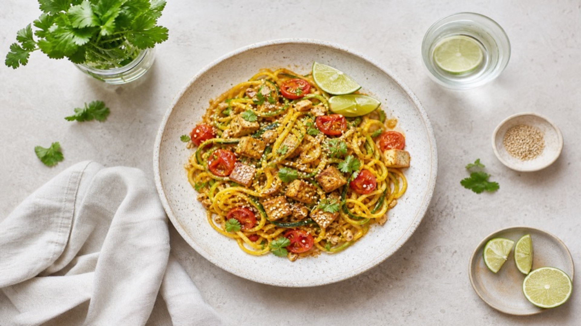 Zucchini Nuldeln mit Tofu